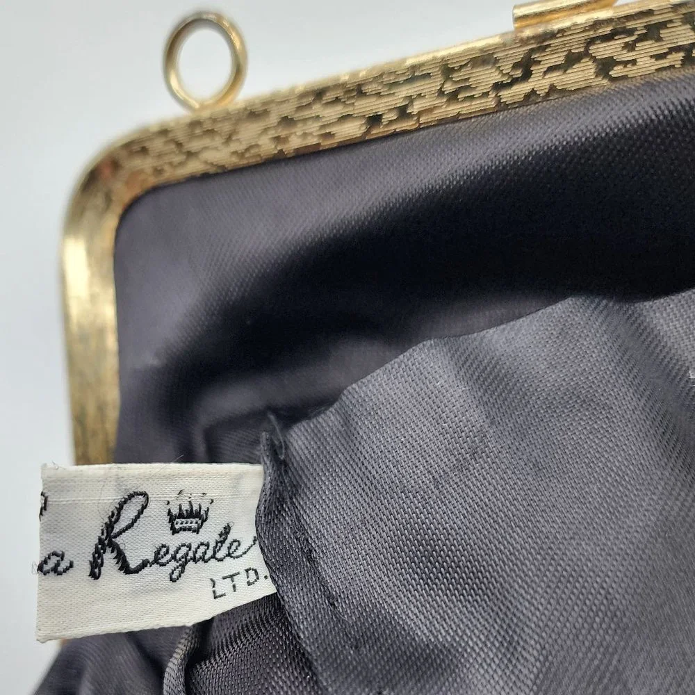 Vintage La Regale Women's Beaded Black Cocktail Party Clutch No Shoulder Chain